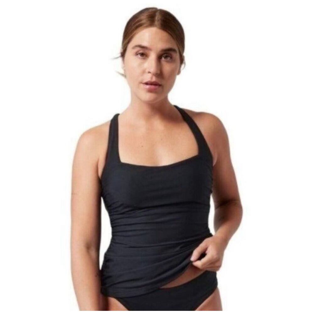 Athleta Square Neck Underwire Tankini Size 34D/DDT Black Swim Beach Minimalist